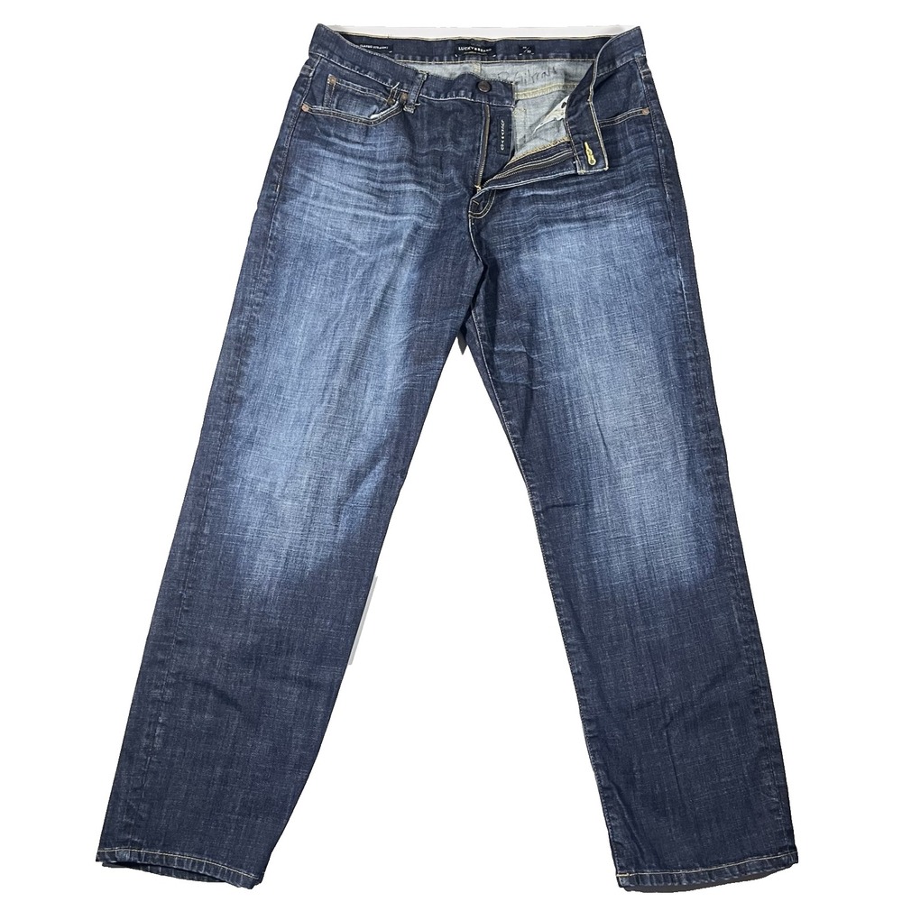 Lucky Brand Jeans Mens Size 38 Blue Denim 329 Classic Straight 38x32 Distressed